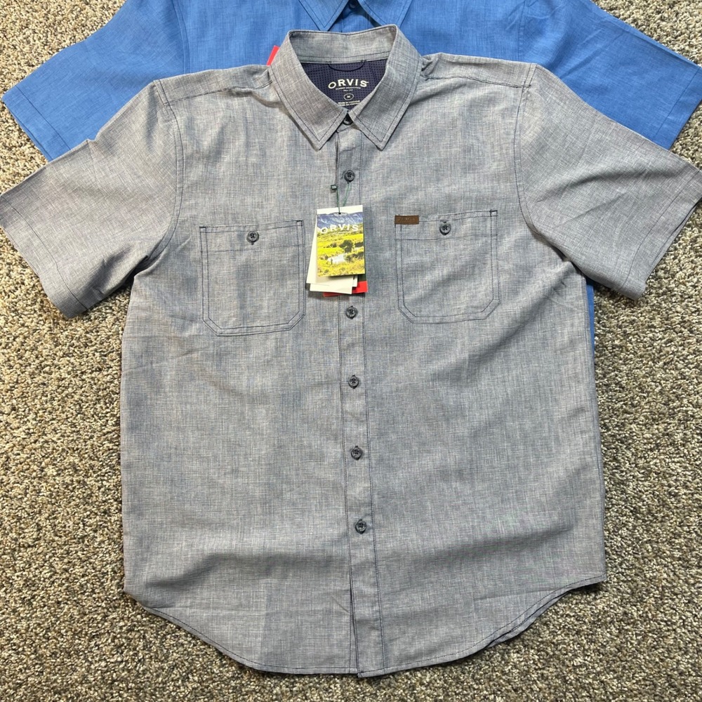 Orvis Mens M Short Sleeve Button Down Shirt 2 Pack Blue Grey Classic Collection‎ - Picture 6 of 9